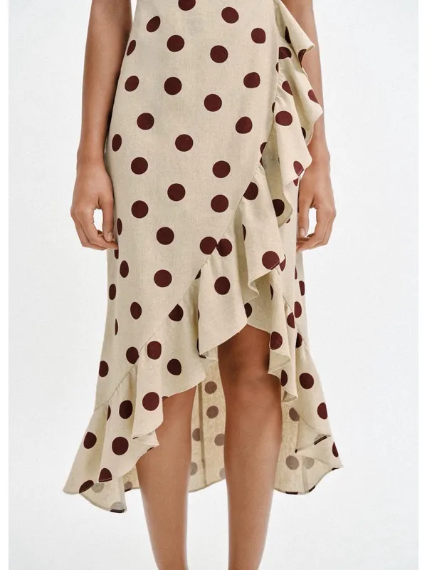 Zara Cream Dress with Brown Polka Dots and Ruffle High-Low Hem - Image 7