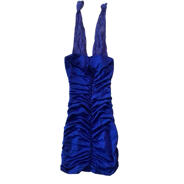 Solid Ruched Halter Bodycon Dress Blue Size XS - Image 6