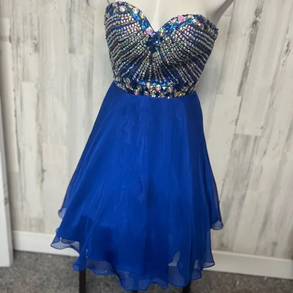 Anny Lee Blue Strapless Rhinestone Skater Dress XS Prom Homecoming Party Dress - Image 3