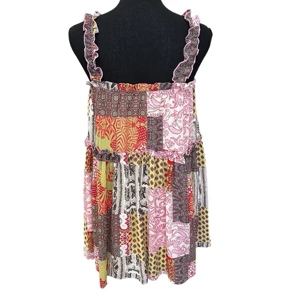 Aaka Floral Patchwork Chiffon Babydoll Dress Size Small Boho Country Chic Sexy‎ - Image 4