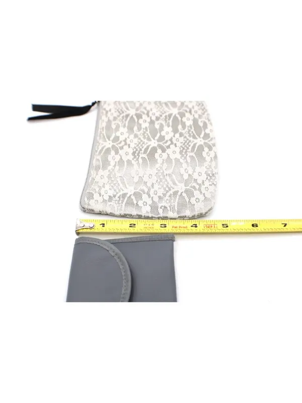 H&M Gray Lace Cosmetic Pouch & Small Faux Leather Set Jewelry Makeup Travel Vtg - Image 9