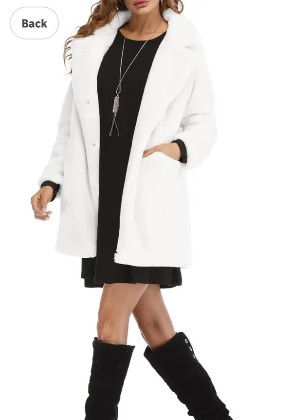 TOPONSKY Womens Winter Warm Lapel Faux Fur With Inner Lining & Buttons Coats from Amazon. Worn once for wedding - Image 3