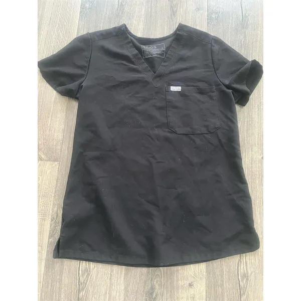 FIGS Women's Scrub Top XS Black V-Neck‎ Short Sleeve Workwear - Image 2