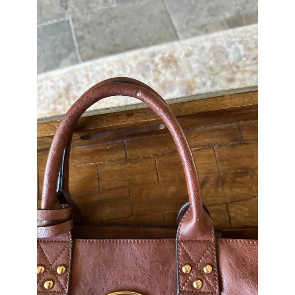 Dasein Brown Vegan Leather Studded Tote Bag Satchel with Matching Pouch Gold EUC - Image 15