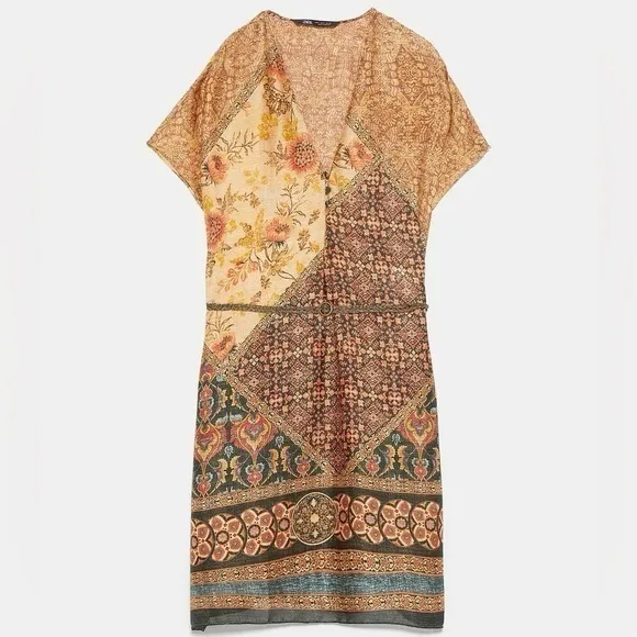 ZARA Women's Designer Bohemian Hippie Tunic Paisley Kaftan Belt - Image 12