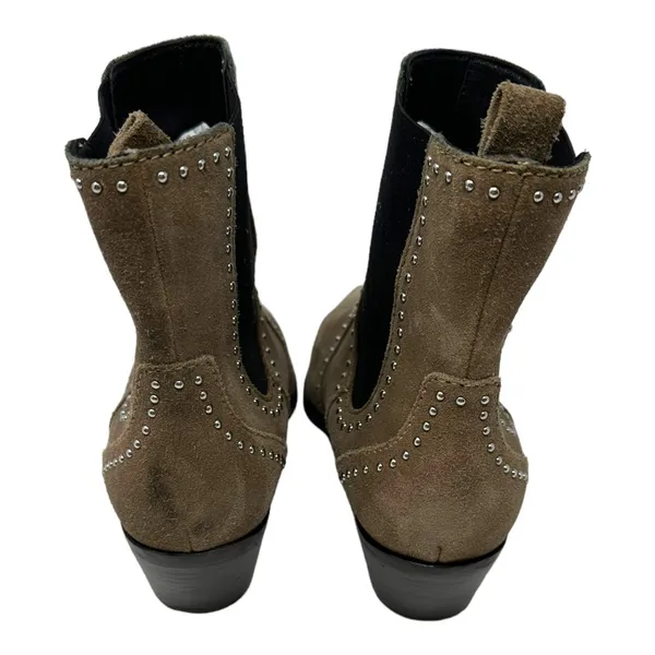 Paige Studded Suede Pointed Toe Chelsea Ankle Boots Taupe Size 7 - Image 6