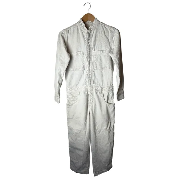 Current Elliott The Richland Coveralls Women Medium Ivory Denim Jumpsuit Utility - Image 2