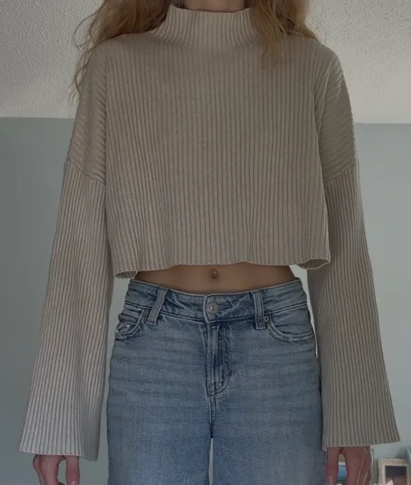 Olivaceous turtle neck sweater bell sleeve, size medium - Image 2