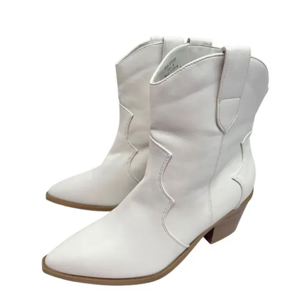Journee Collection Western Boots Size 9 White‎ Pointed Toe Block Heel - Image 3