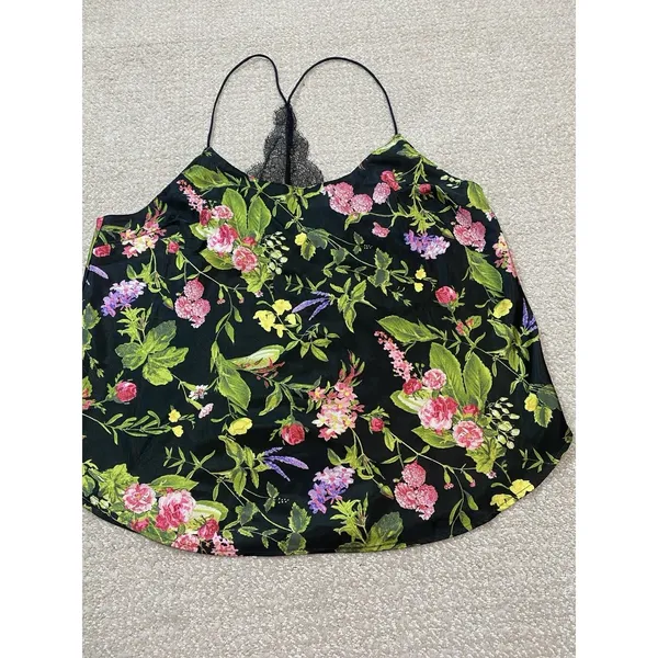 Victorias Secret Satin Camisole Top NWT Black Floral Lace Back Halter Size L - Image 3