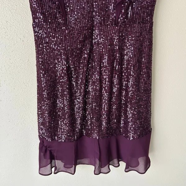 BCBGMaxAzria Purple Sequin Ruffle Mini Dress Size Small - Image 10