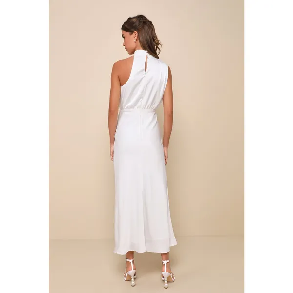 NWT Lulus Distinctive Charm White Satin Asymmetrical Midi Dress Wedding Size M - Image 2