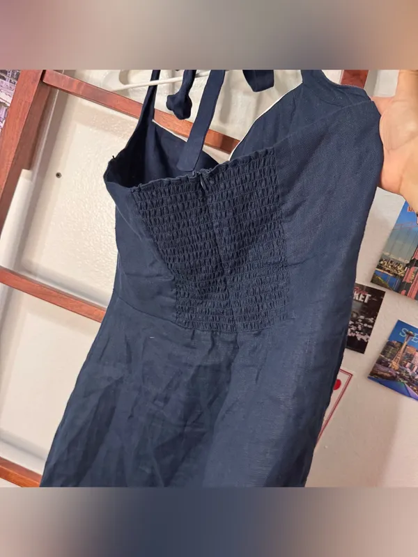 Reformation Linen Halter Navy Mini Dress Sweetheart - Image 7