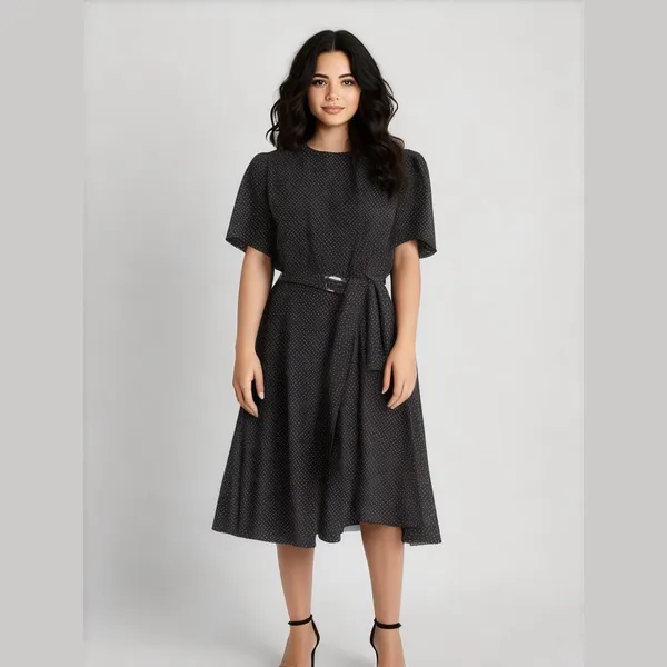 Vintage Tabby of California Black Polka Dot Belted Dress Size 16 - Image 2