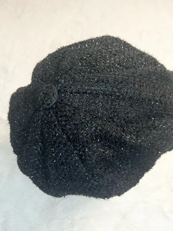 Vintage Y2K Textured Black Tweed Newsboy Cap Cabbie Hat - Image 6