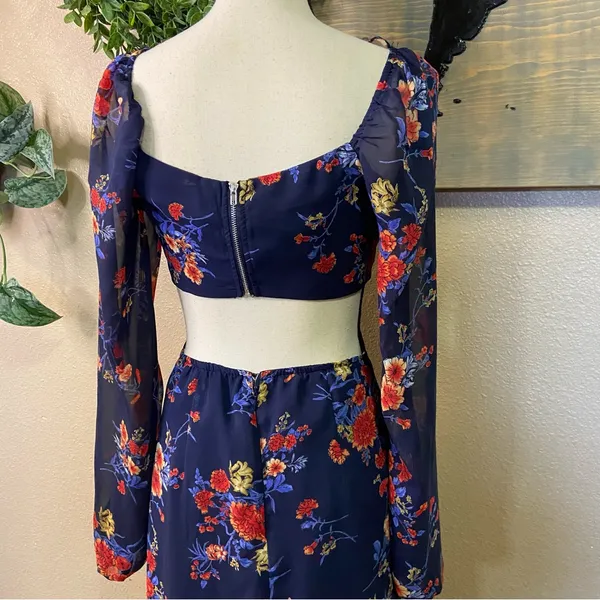 NWOT Lulus Growing, Growing, Gone Navy Blue Floral Print Cutout Maxi Dress - Image 6