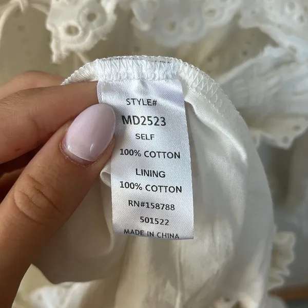 Mable White Eyelet Ruffle Mini Dress White Size Medium Boho Western Bachelorette - Image 6