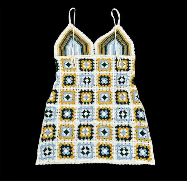 Retro Green & White Crochet Cover Up Mini Dress - Image 10