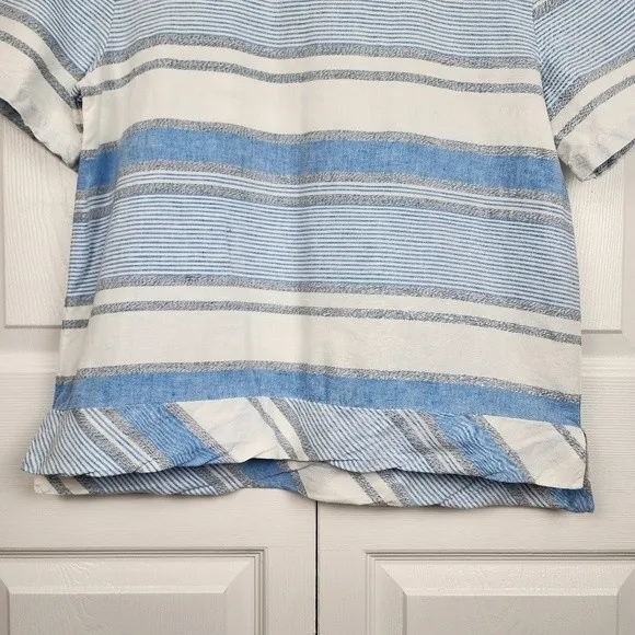 Lou & Grey Linen Cotton Striped Crop Top Blue White Grey Size M - Image 16