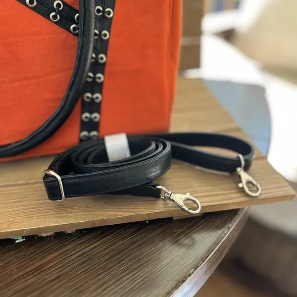 New Mod Sway women's handbag suede leather upper lining fabric strap orange - Image 9