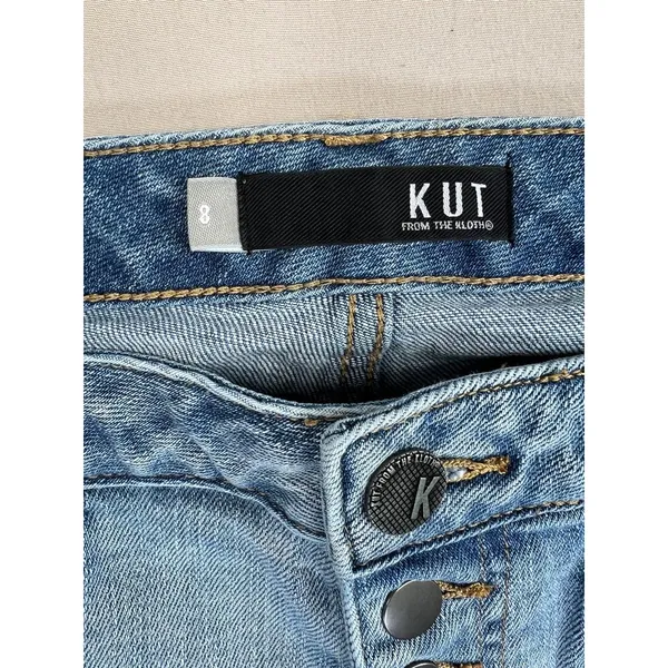 KUT From The Kloth Reese Jeans Sz 8 Light Wash High Waist Distressed Button Fly - Image 7