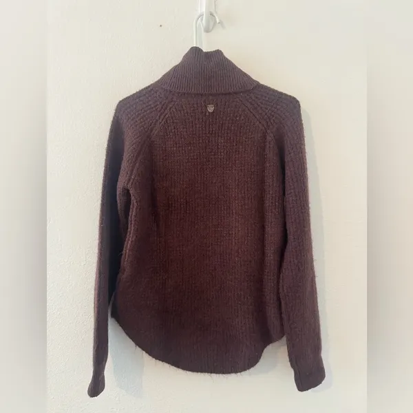 Kuhl Sienna Sweater Burgundy Cowl Neck Chunky Knit Curved Hem Size XS - Image 2