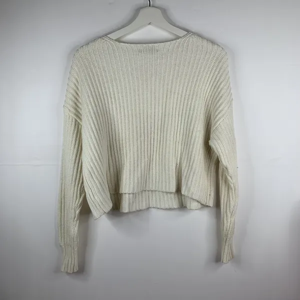 American Eagle Size XS‎ Sweater Henley Cropped Long Sleeve Chunky Knit Women’s - Image 10