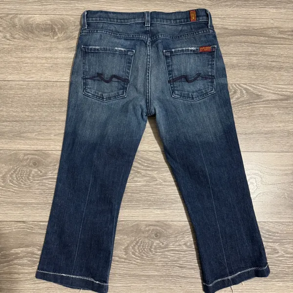7 For‎ All Mankind Mid Waist Bootcut Y2K Jeans Women Sz 28 Dark Wash Cropped USA - Image 6
