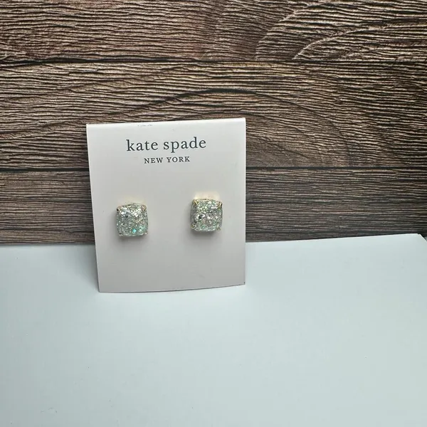 Kate Spade “opal” Glitter Square Gold Tone Pierced Stud Earrings NWT $32 - Image 9