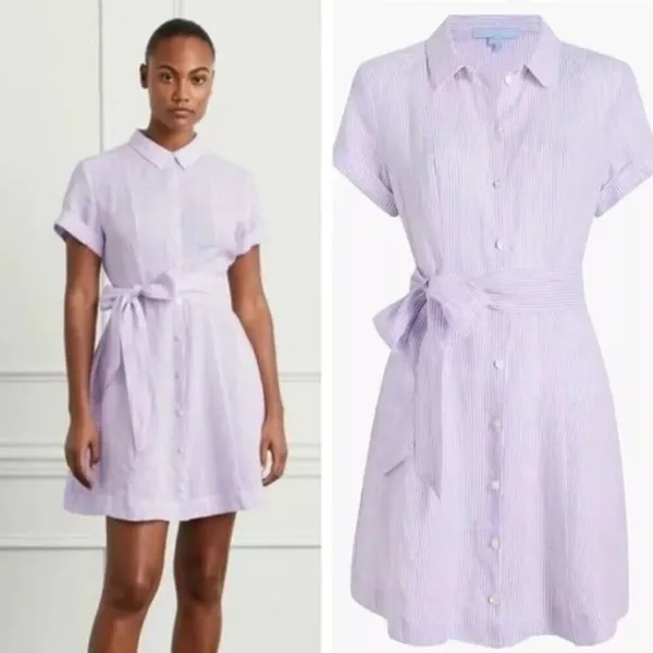 Hill House Size Large Linen The Laura Dress Lilac Stripe $165 - Image 10