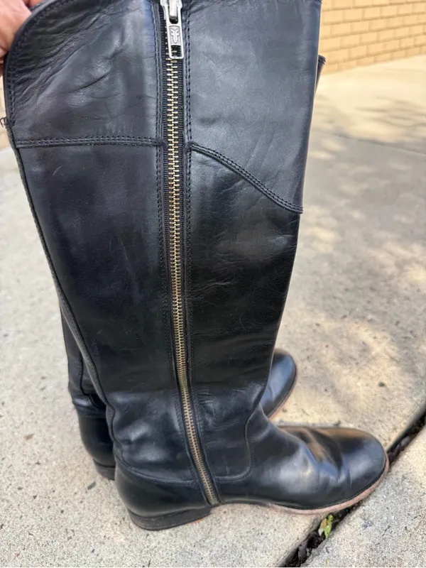 Frye Black Leather Knee-High Zip Riding Boots - Image 9