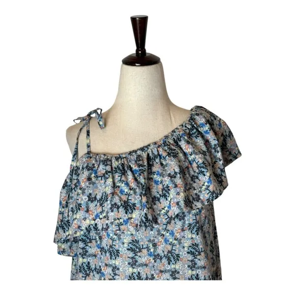 Rebecca Taylor La Vie‎ Shirt Women Medium Blue Floral One Shoulder Top Bohemian - Image 3