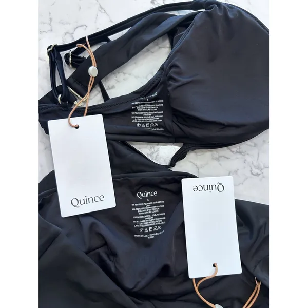 NWT Quince Black Italian V Neck Bikini Top & High Rise High Leg Bottom Small - Image 3