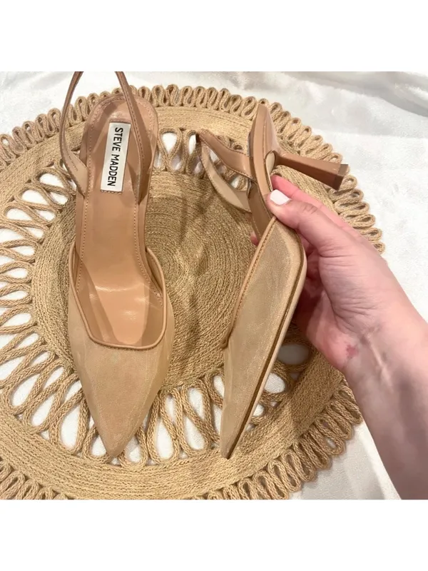Steve Madden Finlee Mesh Slingback Pumps Size 9.5 Natural - Image 3