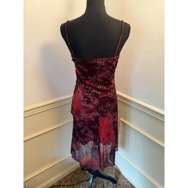 Vintage Y2K Candy Rocket Red Black Glitter Floral Asymmetrical Mesh Dress Whimsy - Image 6