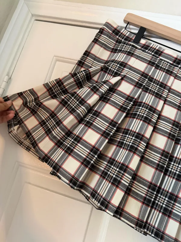 Originality Tan Black Plaid Pleated Skirt - Image 3