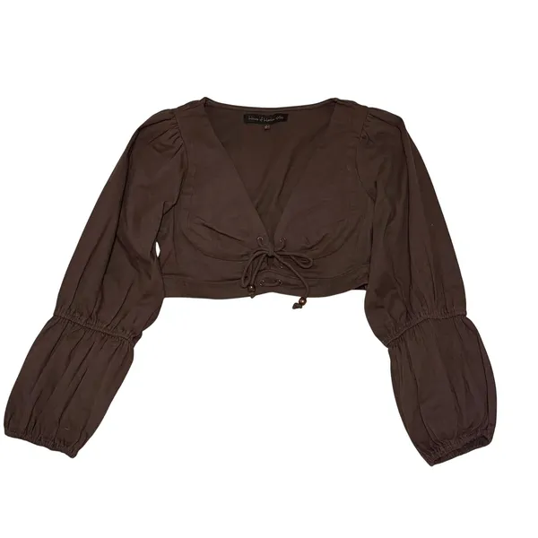 House of Harlow 1960 x Revolve Roque Top Small Brown Lace Up Crop Balloon Sleeve - Image 2