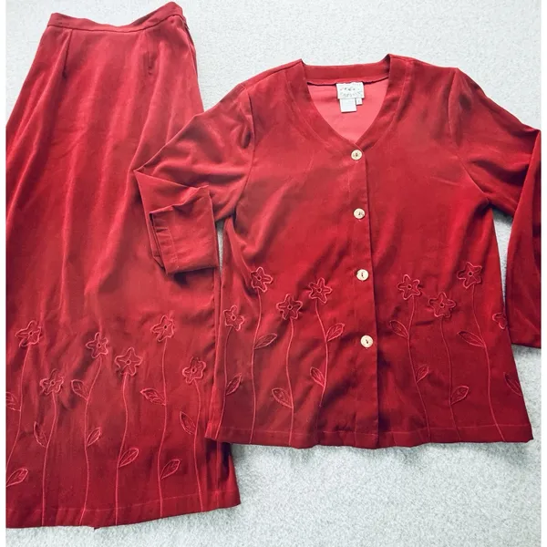 Vintage Country Wear Casuals 2 Piece Suit Dress Red Cottagecore Womens Small - Image 4