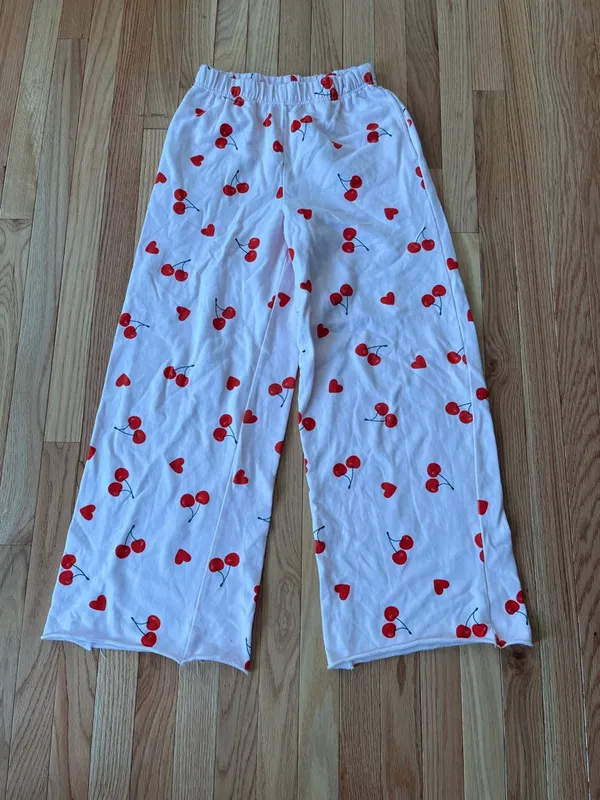 Grayson Threads Cherry Print Wide Leg Pajama Pants Small Pink Red Coquette Loungewear Soft Girl - Image 2