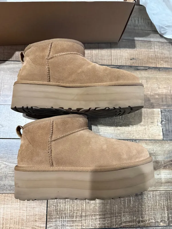 UGG Tan Platform Slip-On Suede Boots - Image 5