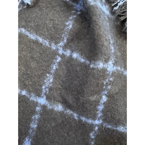 Lauren Ralph Lauren Blue Checked Large‎ Scarf Shawl 25•84" Fringe - Image 2