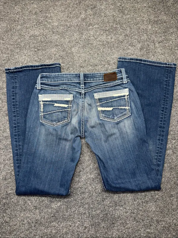 BKE Women's Medium Blue Low-Rise Bootcut Jeans with Subtle Distress - Image 3