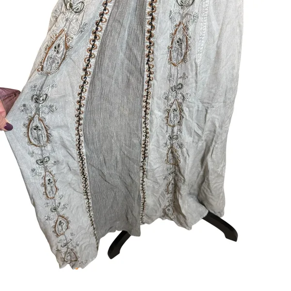 Vtg 90s MPH Gray Floral Embroidered Sleeveless Boho Maxi Dress Large Lagenlook - Image 5