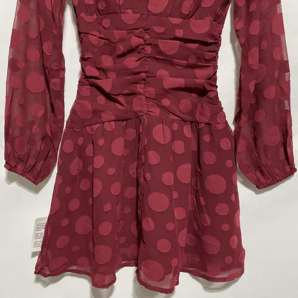 ASOS New Design V-Neck Ruched Waist Long Sleeve Skater Mini Dress Oxblood Size 0 - Image 18