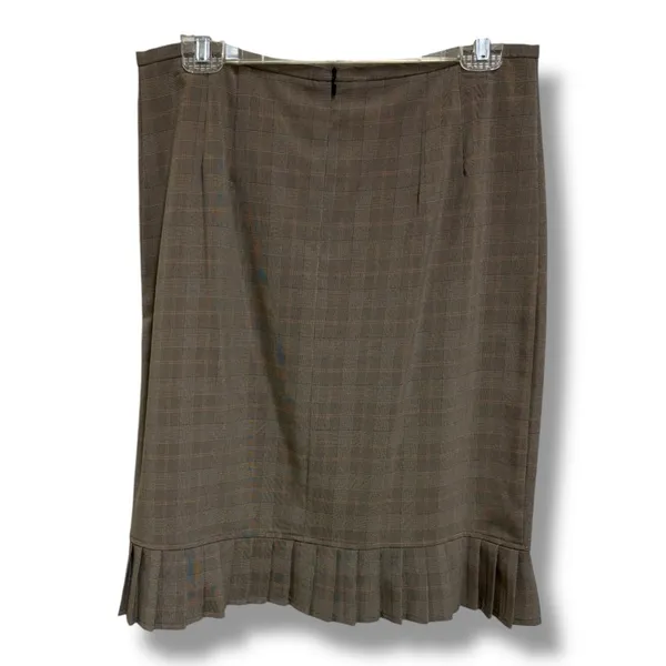 KC Spencer New York Brown Beige Pink Plaid Pleated Ruffle Hem Pencil‎ Skirt 12 - Image 6
