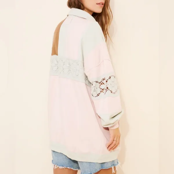 Free People American Dream Polo Pullover in Pink / Blue / Brown - Image 2