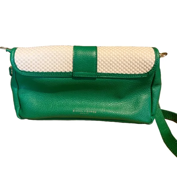Divina Firenze Emerald Green Leather And Cream Rattan Crossbody Bag - Image 4