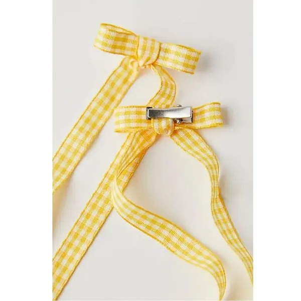 Free People Bow Set Yellow Gingham Hair Clips Coquette Picnic Dainty Cottage NWT - Image 5