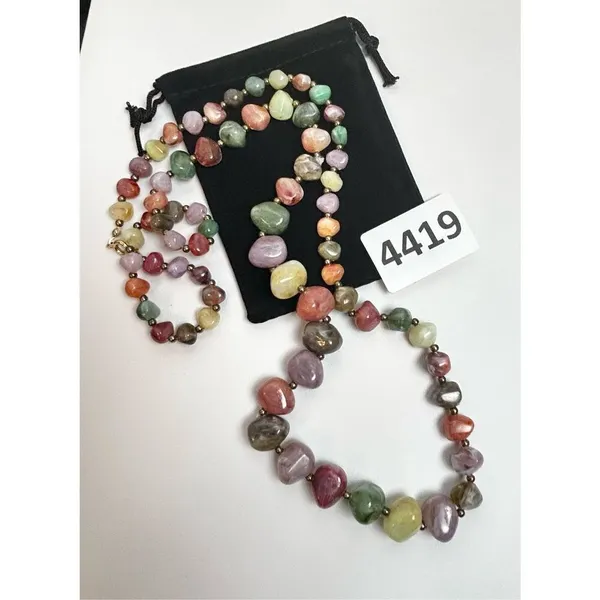 Vintage Genuine Lucite necklace with beads that imitate natural semi-precious st - Image 3