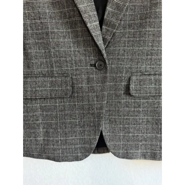 Abercrombie & Fitch Womens 0 Windowpane Single Button Blazer Gray‎ Plaid Stretch - Image 3